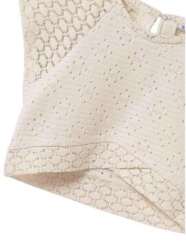 Top Mayoral  a maglia traforata color beige per bambina