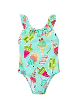 Costume da bagno Mayoral stampato con volant per bambina.