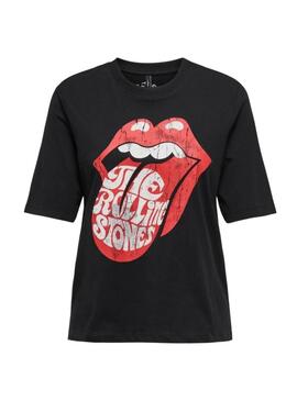 Maglietta Only lingua Rolling Stones nera per donna.