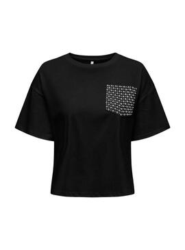 Maglietta Only con tasca terza e borchie nere per donna.
