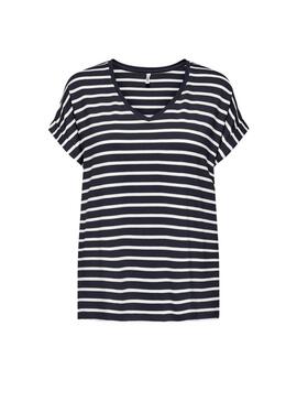 Maglia Only Moster a righe con scollo a V blu marino per donna