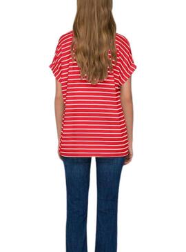 Maglietta Only Moster a righe rosse con scollo a V per donna.