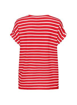Maglietta Only Moster a righe rosse con scollo a V per donna.