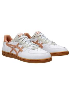 Sneakers Asics Skyhand OG bianche e rosa per donna.