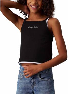 Top Calvin Klein Jeans Strap nero per ragazza