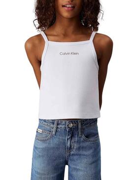Top Calvin Klein Jeans Strap bianco per ragazza