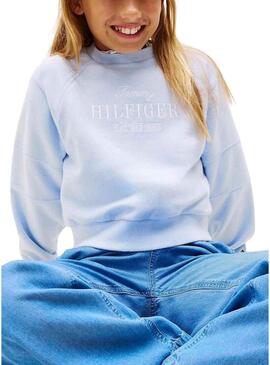 Felpa Tommy Jeans Script blu per bambina