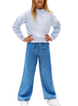 Felpa Tommy Jeans Script blu per bambina