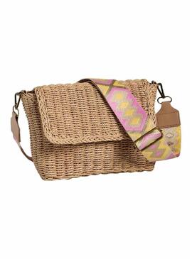 Borsa Pieces Senia Cross Body in rafia rosa per donna