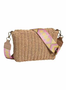 Borsa Pieces Senia Cross Body in rafia rosa per donna