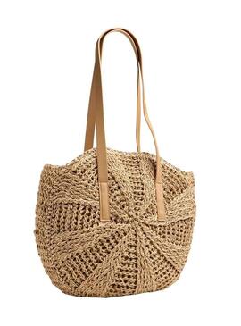 Borsa Pieces in tela beige tonda per donna