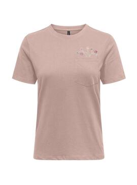 Maglietta Only Polly con tasca e fiori rosa per donna