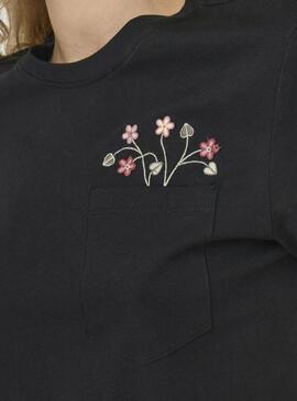 Maglietta Only Polly nera con tasca floreale per donna