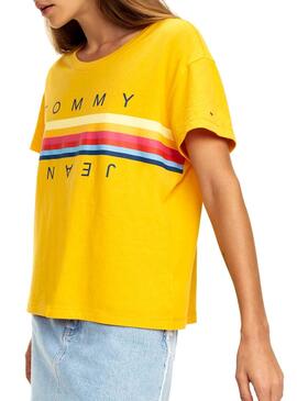 T-Shirt Tommy Jeans Multicolor Line Logo Mustard