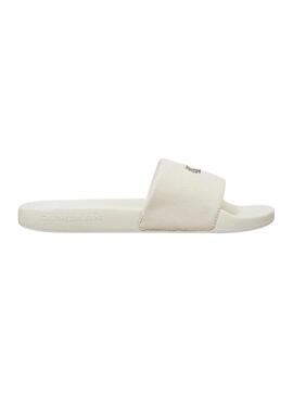 Ciabatte Calvin Klein monogramma beige per donna.