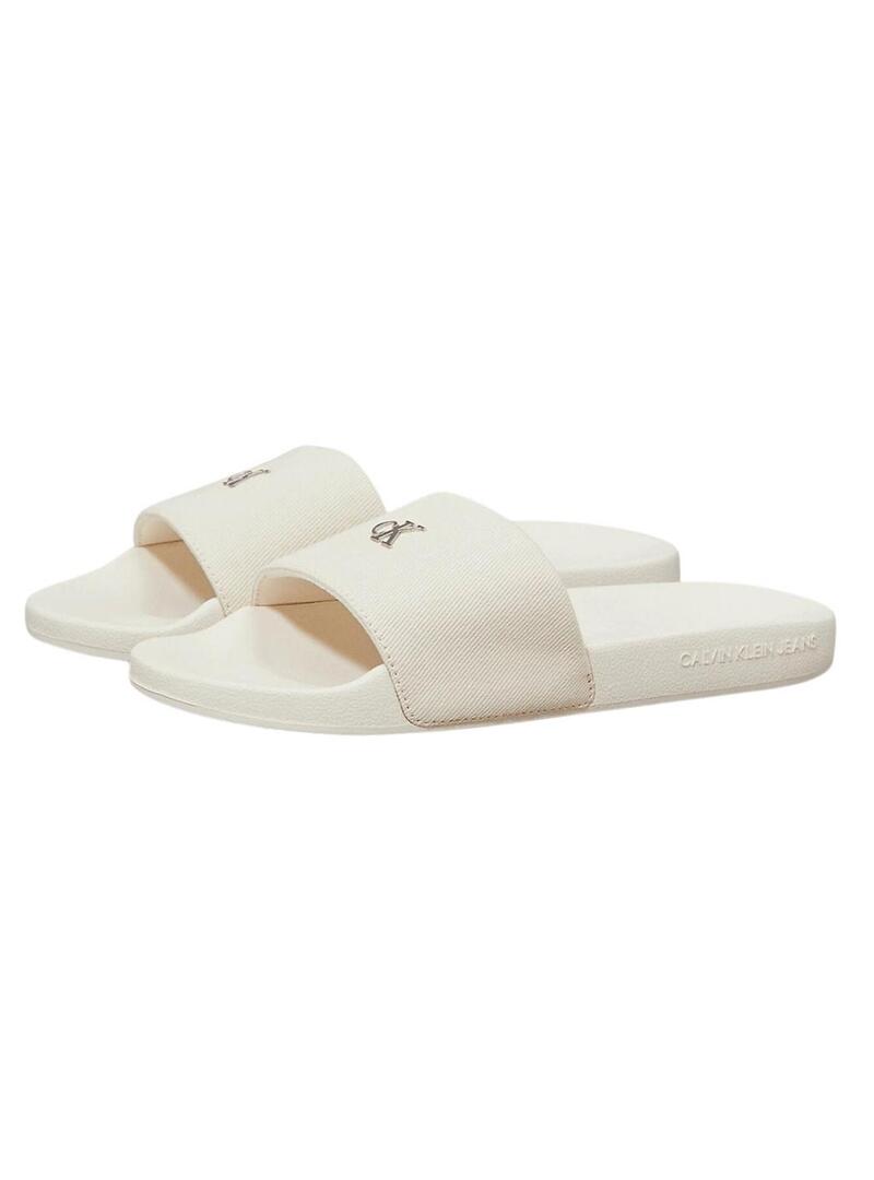 Ciabatte Calvin Klein monogramma beige per donna.