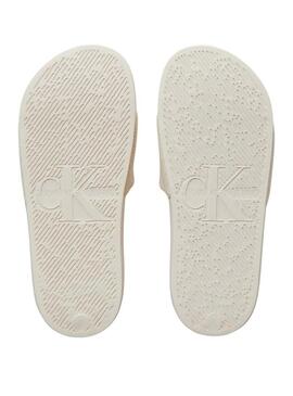 Ciabatte Calvin Klein monogramma beige per donna.