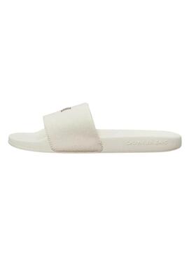 Ciabatte Calvin Klein monogramma beige per donna.