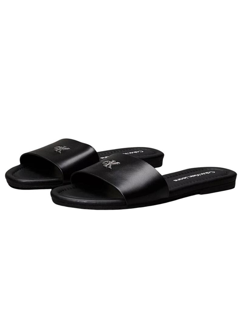 Sandali Calvin Klein neri piatti da donna.