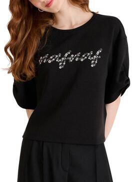 Maglietta Naf Naf Logo Print nera da donna.