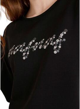 Maglietta Naf Naf Logo Print nera da donna.