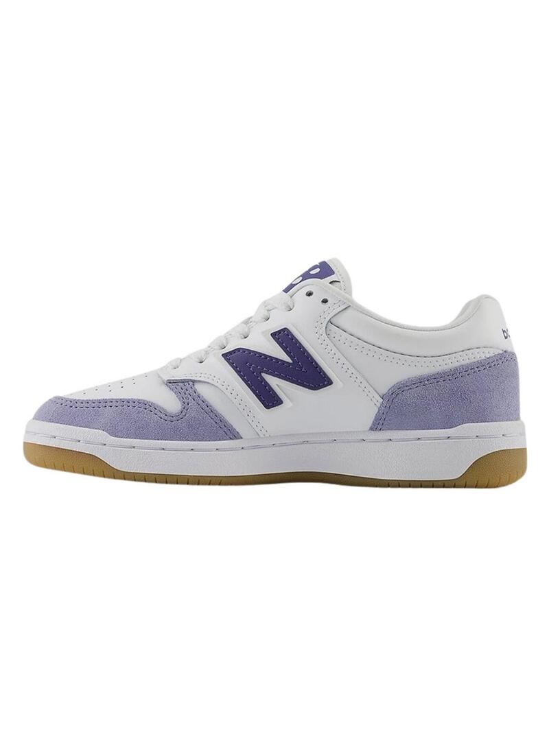 Sneakers New Balance 480 bianche e malva per donna.