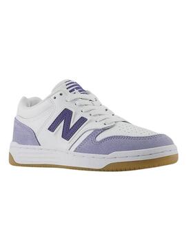 Sneakers New Balance 480 bianche e malva per donna.