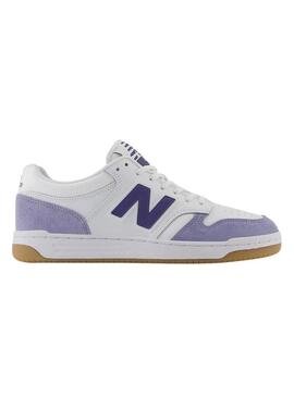 Sneakers New Balance BB480 bianche e malva per uomo.
