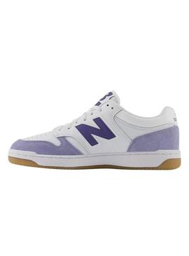 Sneakers New Balance BB480 bianche e malva per uomo.