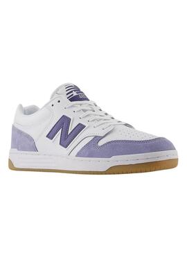 Sneakers New Balance BB480 bianche e malva per uomo.
