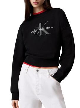 Felpa Calvin Klein monologo relaxed nera per donna