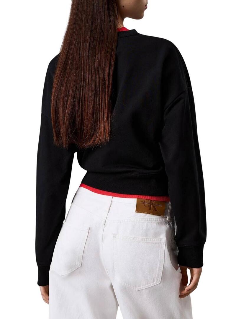 Felpa Calvin Klein monologo relaxed nera per donna
