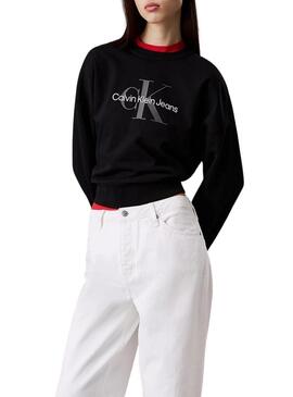 Felpa Calvin Klein monologo relaxed nera per donna