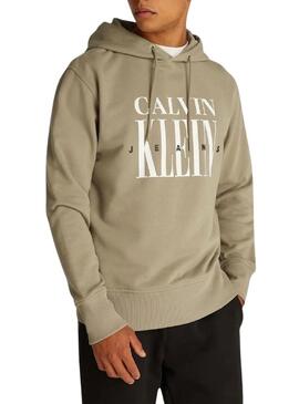Felpa Calvin Klein con logo Serif tostato e cappuccio per uomo.