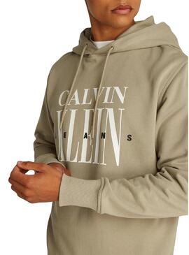 Felpa Calvin Klein con logo Serif tostato e cappuccio per uomo.