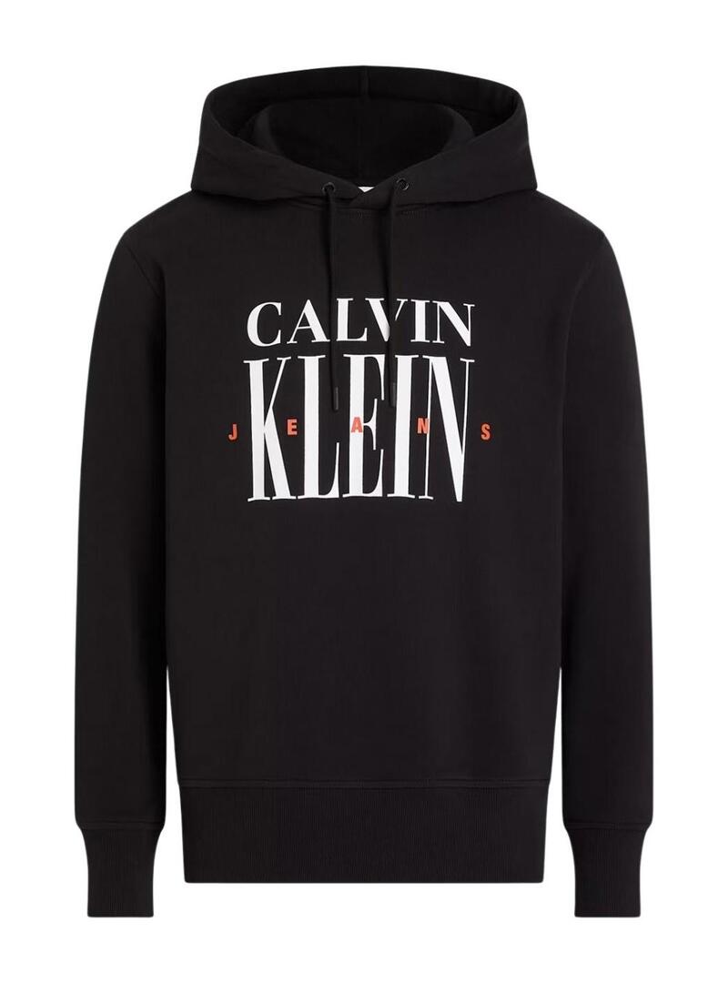 Felpa Calvin Klein con logo Serif nero e cappuccio per uomo.