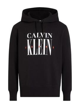 Felpa Calvin Klein con logo Serif nero e cappuccio per uomo.