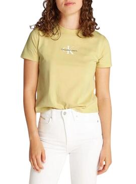 Maglietta Calvin Klein cropped monologo giallo per donna