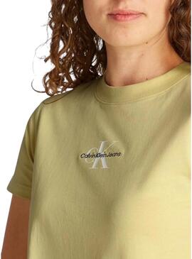 Maglietta Calvin Klein cropped monologo giallo per donna