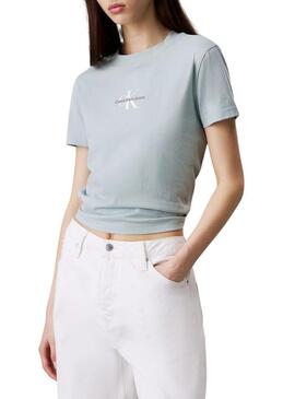 Maglietta Calvin Klein blu monologo cropped per donna