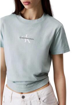 Maglietta Calvin Klein blu monologo cropped per donna