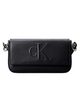 Borsa a tracolla nera da donna Calvin Klein con patta.
