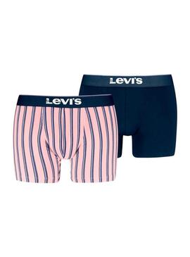  Pack di boxer Levis a righe verticali blu scuro e rosa per uomo