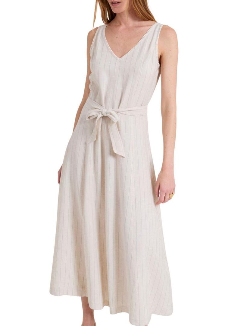 Vestito Naf Naf  a righe diplomatiche beige per donna
