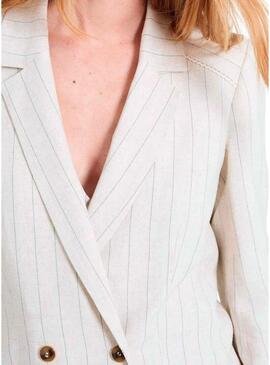 America Naf Naf beige diplomatic striped blazer for women
