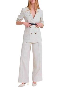 America Naf Naf beige diplomatic striped blazer for women
