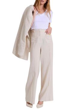 Pantaloni Naf Naf a righe diplomatiche beige per donna