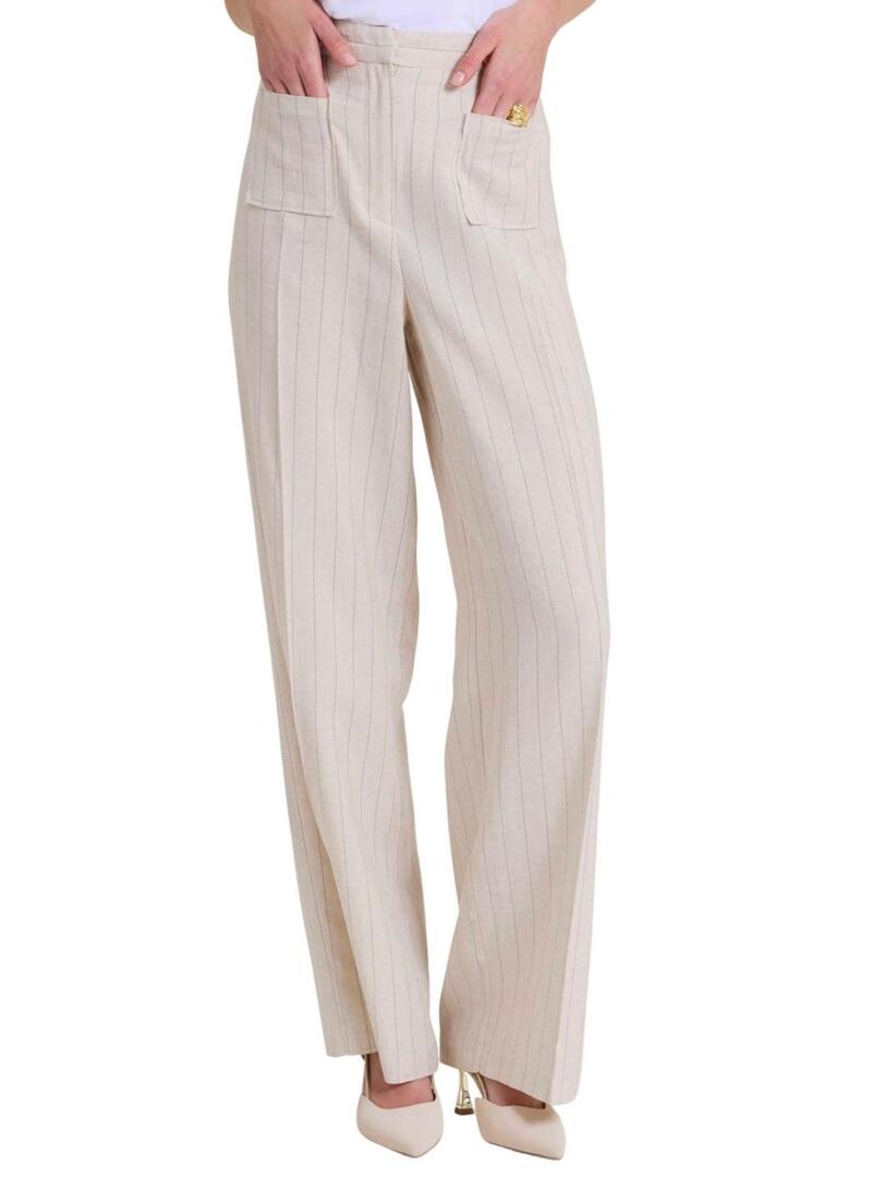 Pantaloni Naf Naf a righe diplomatiche beige per donna