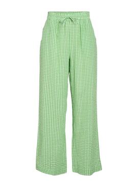 Pantaloni Vila Vialvaro a quadretti vichy verdi per donna