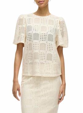 Top Vila Vinovira beige traforato per donna